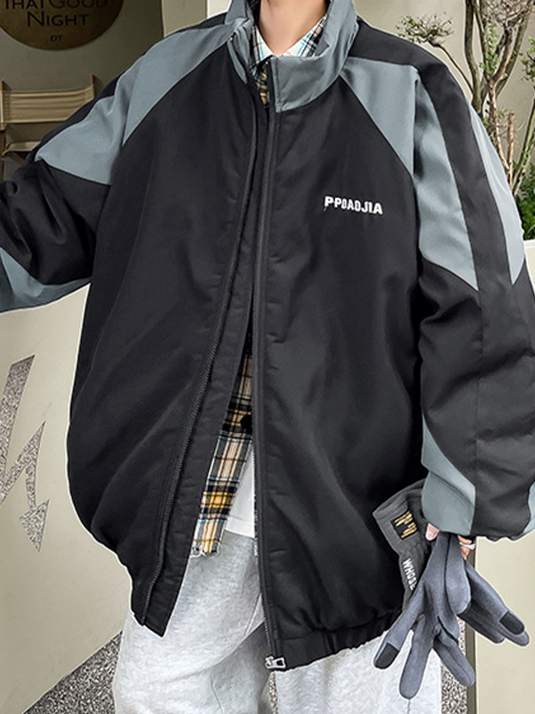 Chaqueta con empalme de color en contraste para hombre-1