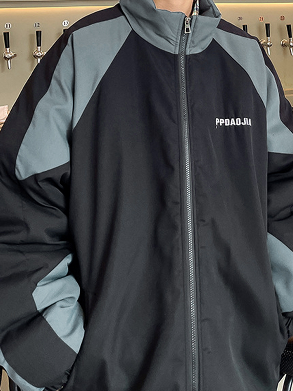Chaqueta con empalme de color en contraste para hombre-3