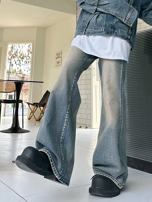 Vaqueros holgados acampanados con lavado vintage para hombre-4