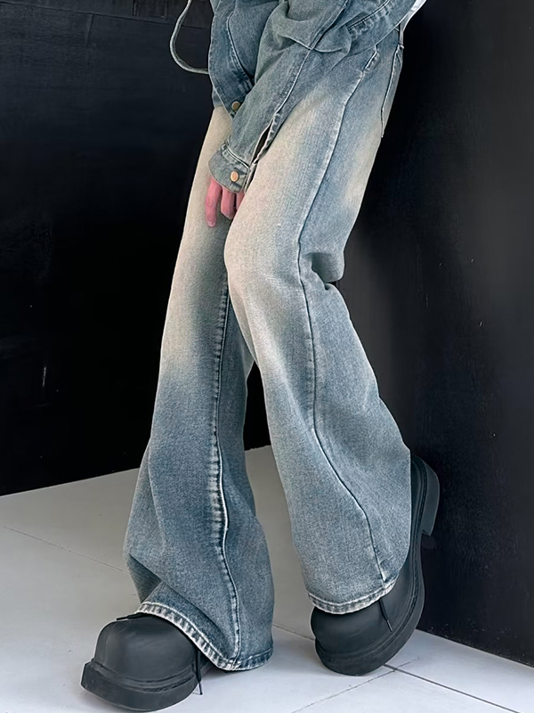 Vaqueros holgados acampanados con lavado vintage para hombre-1