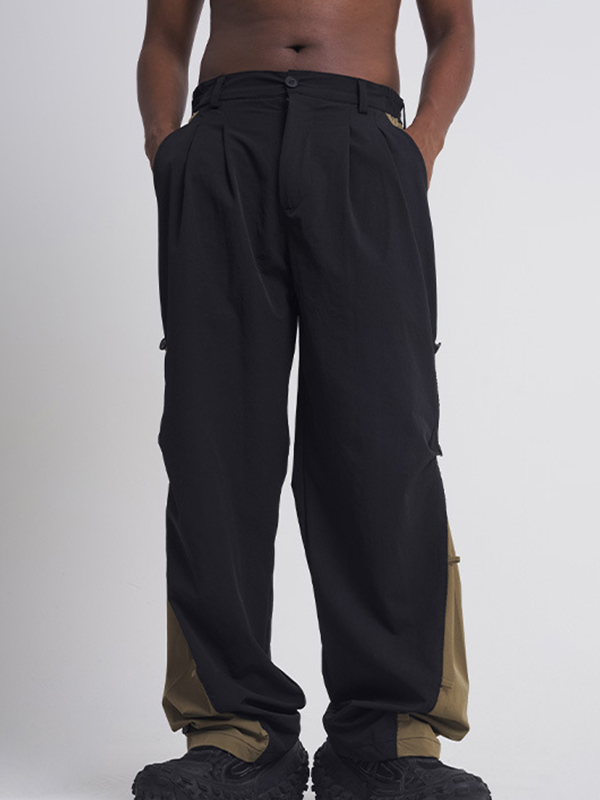 Pantalones cargo con botones y empalme en contraste para hombre-2