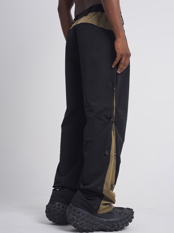 Pantalones cargo con botones y empalme en contraste para hombre-3