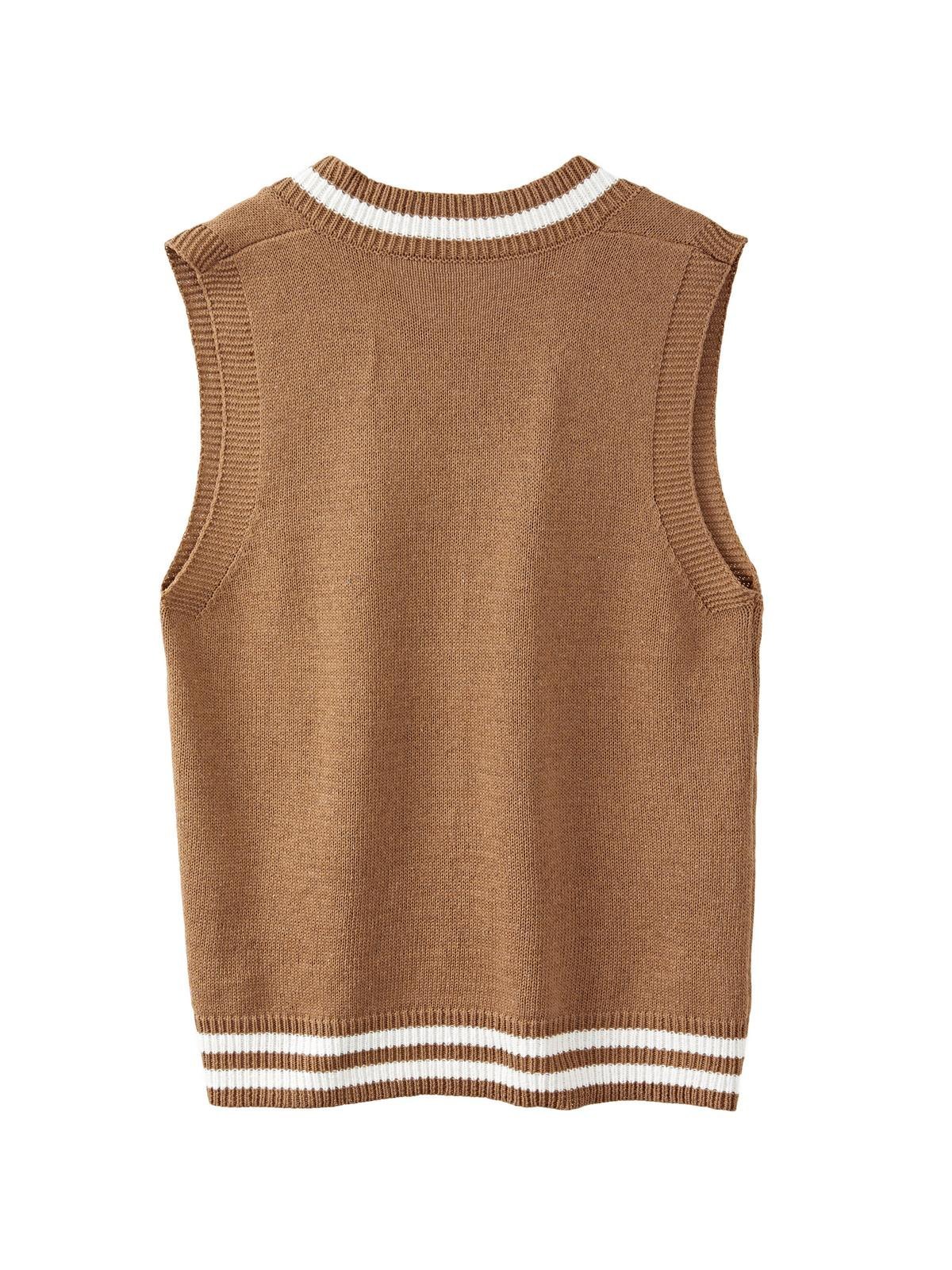 Chaleco de suéter a rayas con cuello en V para hombre-4