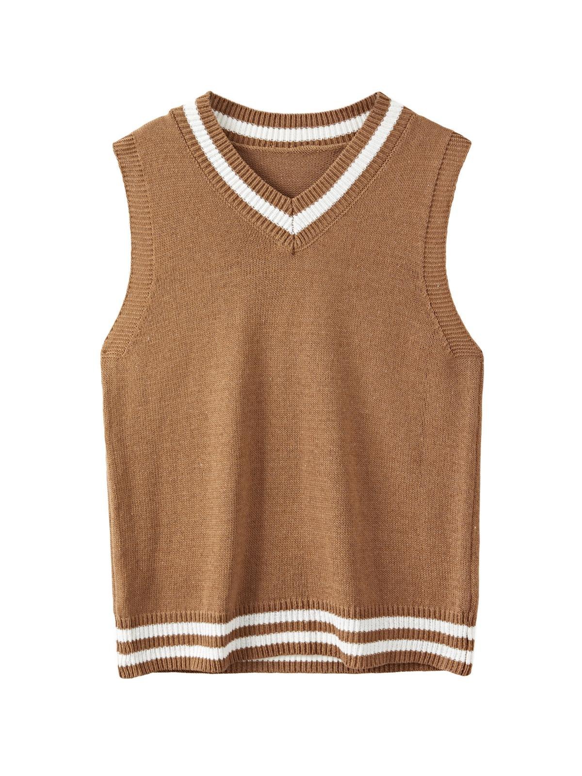 Chaleco de suéter a rayas con cuello en V para hombre-3