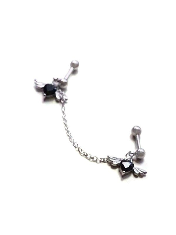 Aretes de cadena con dije de corazón alado-2