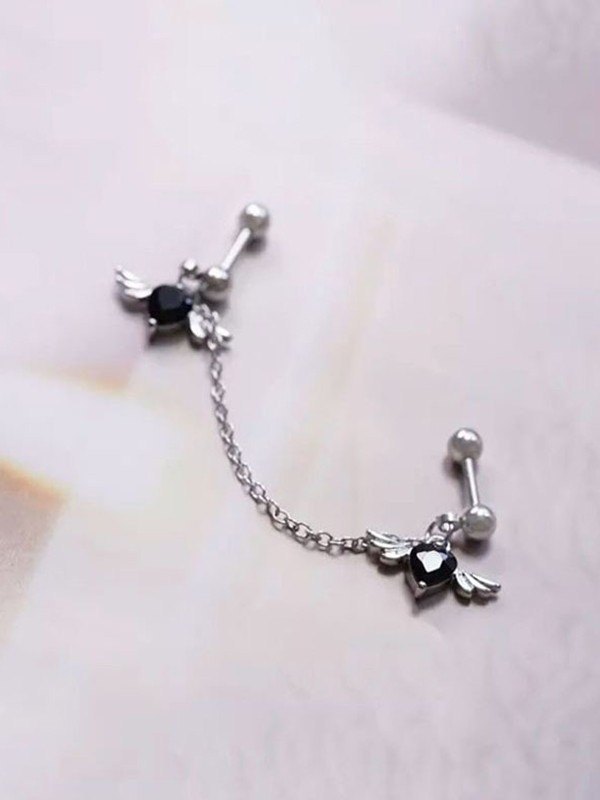 Aretes de cadena con dije de corazón alado-1