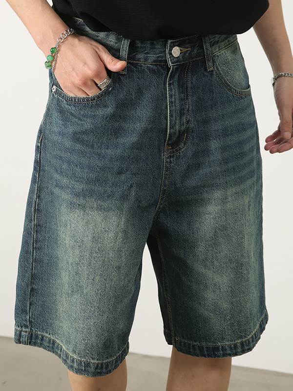 Pantalones cortos vaqueros casuales holgados para hombre-2