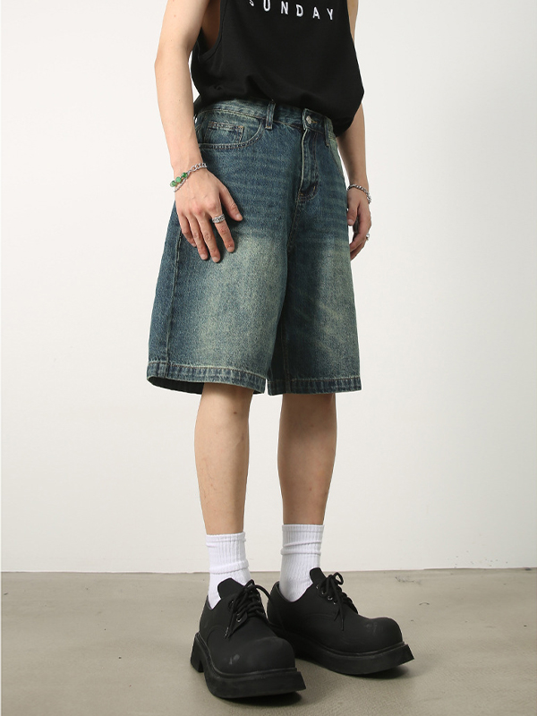 Pantalones cortos vaqueros casuales holgados para hombre-1