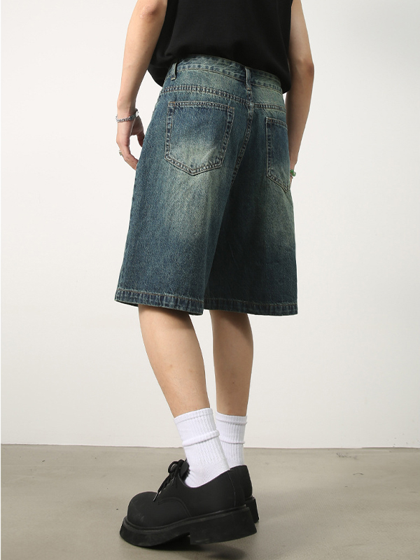 Pantalones cortos vaqueros casuales holgados para hombre-4