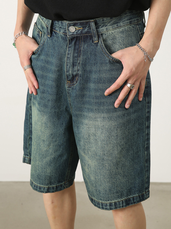 Pantalones cortos vaqueros casuales holgados para hombre-3